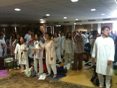 Morning stretch at the Meditation Hall